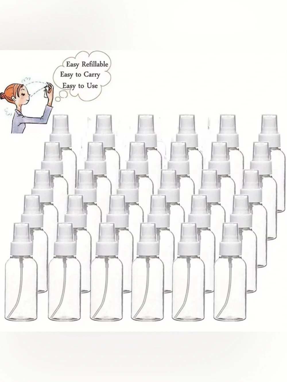 30pcs Blank Clear Spray Bottles with White Caps 1oz- Multipack